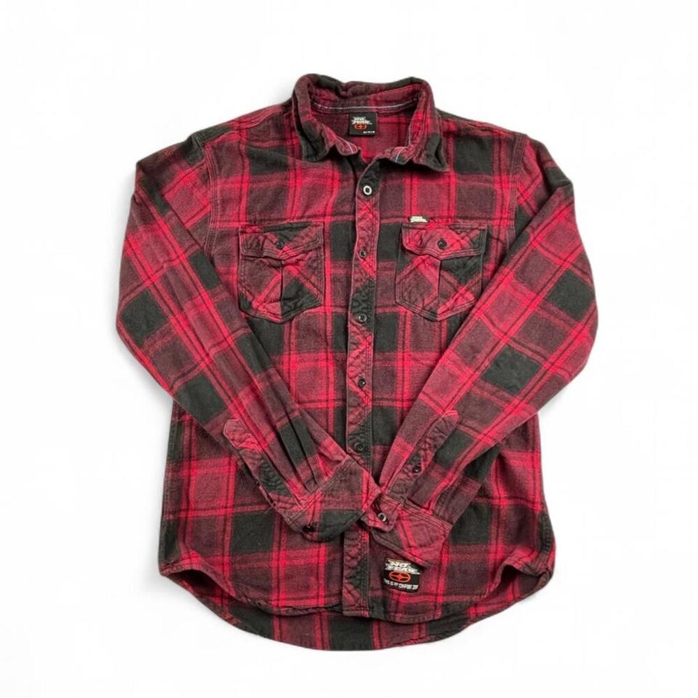 No Fear Flannel Shirt Men’s S Red Black Plaid Y2K Grunge Workwear